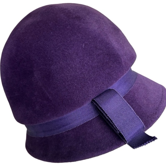 Vintage 60's Velour Mod Bucket Hat - Purple with accent bow - 6 1/2" - Picture 3 of 7